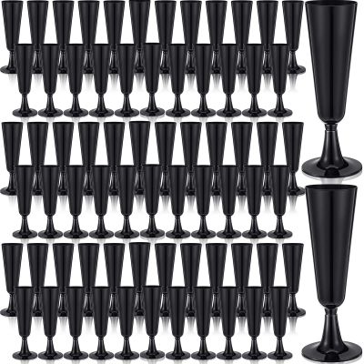 Domensi 100 Pack Black Champagne Flutes Bulk Plastic Disposable Champagne Glasses 5.5 oz Plastic Mimosa Glasses Wedding Cocktail Cups for Engagement Birthday Graduation Decor 2026 Party Supplies