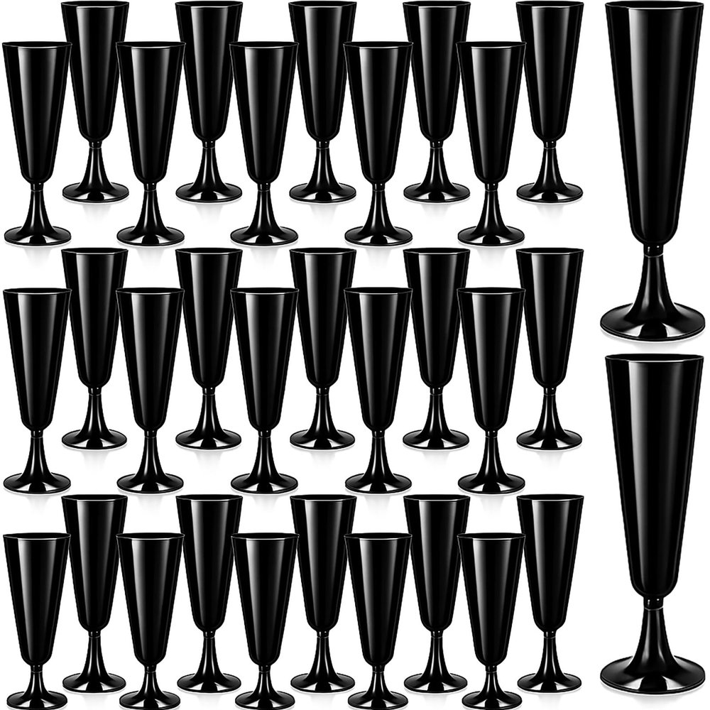 Domensi 40 Pack Black Champagne Flutes Bulk Plastic Disposable Champagne Glasses 5.5 oz Plastic Mimosa Glasses Wedding Cocktail Cups for Engagement Birthday Graduation Decor 2026 Party Supplies