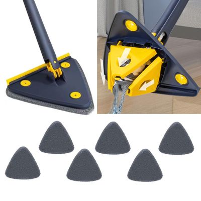 360 Rotatable Adjustable Cleaning Mop,Triangle Shaped Wall Mop with Squeegee,Telescopic,Long Handle Microfiber Dust,Wet and Dry Use,for Wall,Ceiling,Window,Baseboard-Blue||6 Cloth