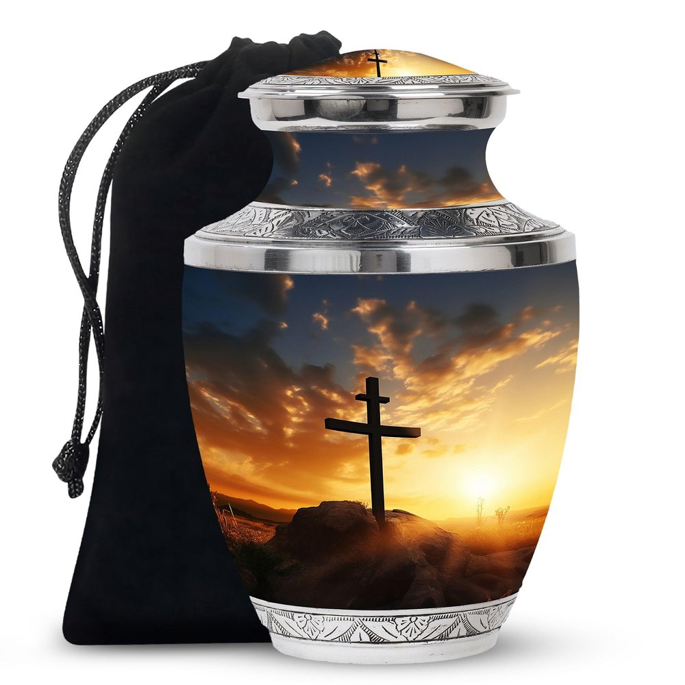 Christ Blue skyCremation Urns for Human Ashes Adult Man - Large Urn for Human Ashes Adult Women - Funeral Gift for Memorial - 10inch & 200 Cubic Inches Capacity Include Velevt Bag