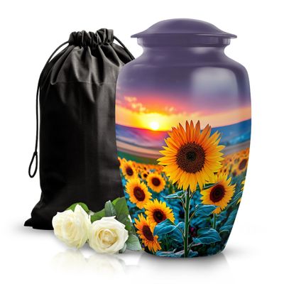 SABURIAL Sunflower Urn - Ashes Urn Human Remains - 10 Inch - Large with Velvet Bag - Memorial for Human Ash - Burial Adult Urns - Cremation Urns for Adult Men & Women