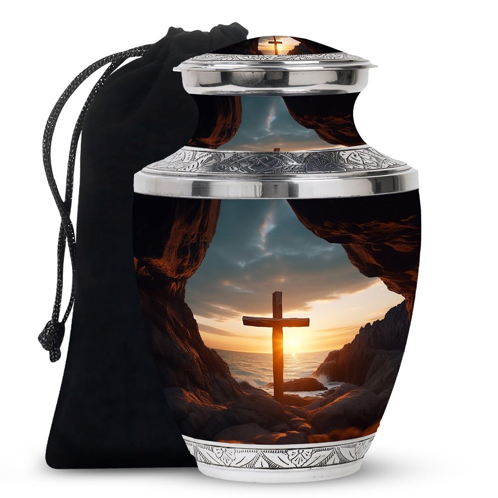 Christ Ocean Large Cremation Urns for Human Ashes Adult Mom - Urn for Human Ashes Adult Dad - Funeral Gift for Burial - 10inch & 200 Cubic Inches Capacity Include Velevt Bag