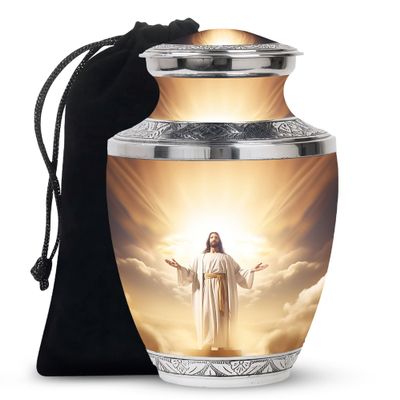 Jesus Christ Urns for Human Ashes Adult Women - Funeral Urn for Human Ashes Adult Man - Memorial Gift for Remains - 10inch & 200 Cubic Inches Capacity Include Velevt Bag