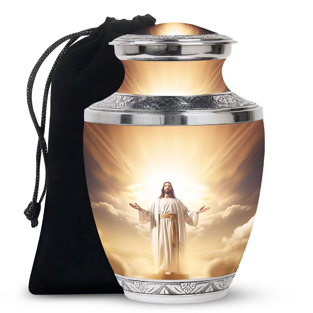 Jesus Christ Urns for Human Ashes Adult Women - Funeral Urn for Human Ashes Adult Man - Memorial Gift for Remains - 10inch & 200 Cubic Inches Capacity Include Velevt Bag