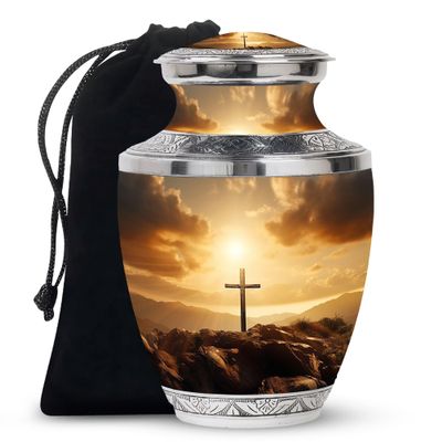 Christ Sunset Urns for Human Ashes Adult Father - Cremation Urn for Human Ashes Adult Mother - Memorial Gift for Decorative - 10inch & 200 Cubic Inches Capacity Include Velevt Bag