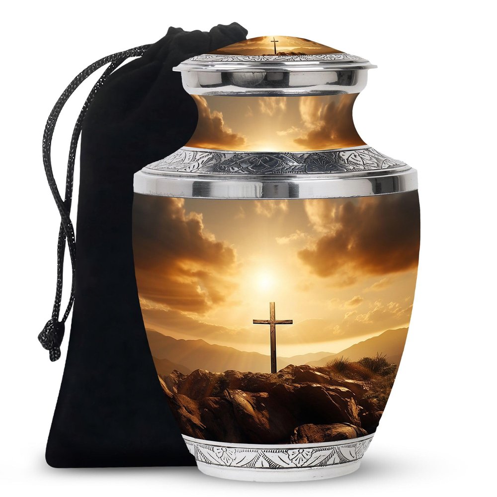 Christ Sunset Urns for Human Ashes Adult Father - Cremation Urn for Human Ashes Adult Mother - Memorial Gift for Decorative - 10inch & 200 Cubic Inches Capacity Include Velevt Bag