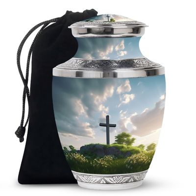 Christ Garden Funeral Urns for Human Ashes Adult Male & Female - Large Urn for Human Ashes Adult Man - Memorial Gift for Burial - 10inch & 200 Cubic Inches Capacity Include Velevt Bag