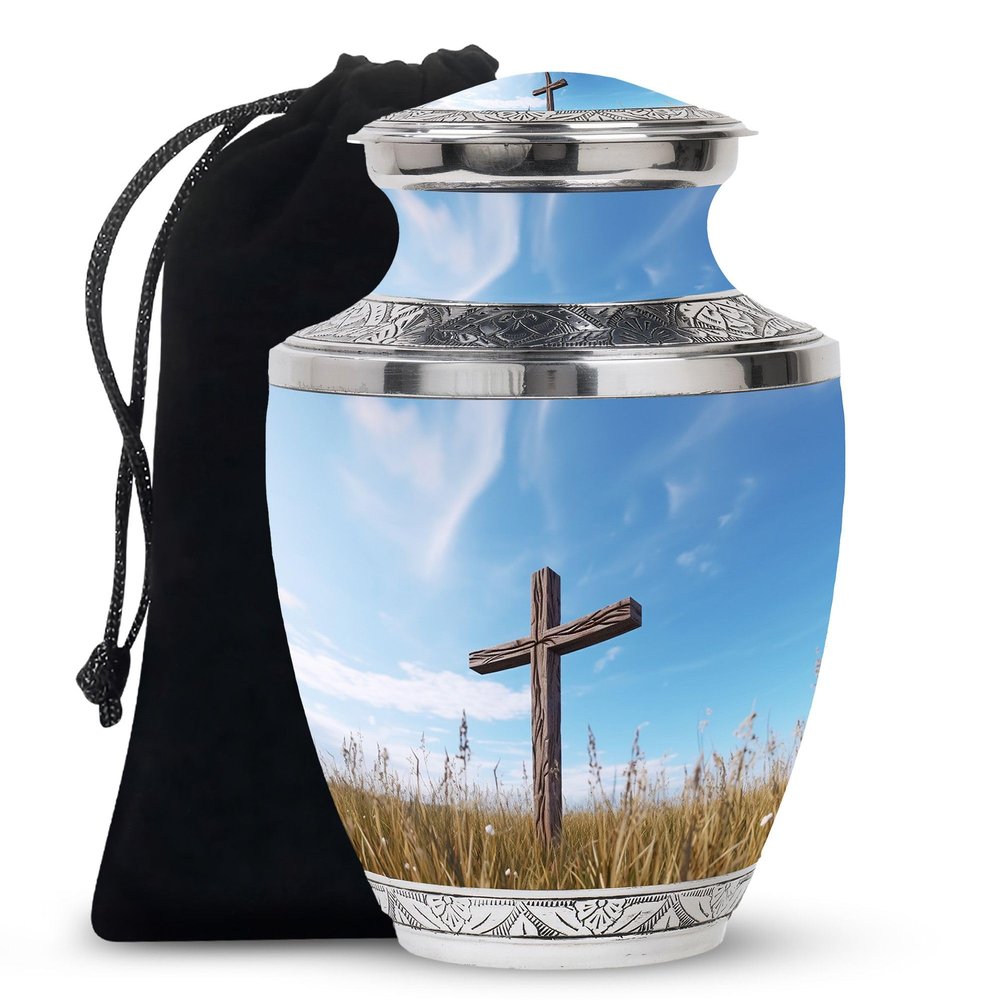 Christ Sunset Unique Large Urns for Human Ashes Adult Female - Urn for Human Ashes Adult Male - Funeral Gift for Cremains - 10inch & 200 Cubic Inches Capacity Include Velevt Bag