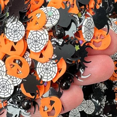 10grams Halloween Pumpkin Spider Polymer Clay Slices Mix, Pumpkin Spooky Sprinkles, Halloween Polymer Clays for Resin Crafts, Fake Bake Tumbler, Nail Art Faux Craft NOT Edible