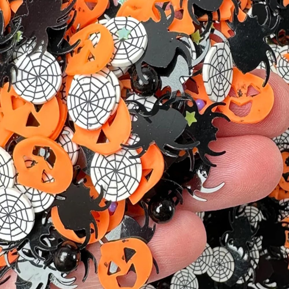 10grams Halloween Pumpkin Spider Polymer Clay Slices Mix, Pumpkin Spooky Sprinkles, Halloween Polymer Clays for Resin Crafts, Fake Bake Tumbler, Nail Art Faux Craft NOT Edible
