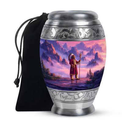 KARYLIZ Native American Large Urn Human Ashes Adult Male - Burial Urns for Human Ashes Adult Man - Decorative Memorial Urn for Female - Cremation Urns for Mom & Dad - 10 Inch