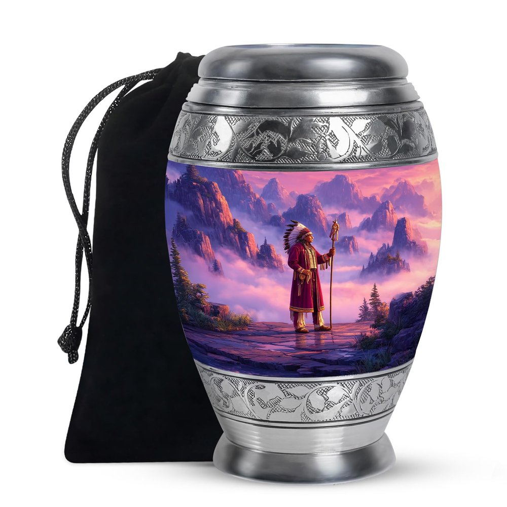 KARYLIZ Native American Large Urn Human Ashes Adult Male - Burial Urns for Human Ashes Adult Man - Decorative Memorial Urn for Female - Cremation Urns for Mom & Dad - 10 Inch
