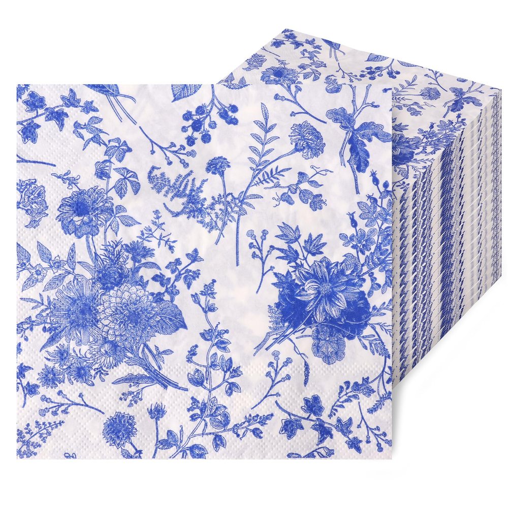 200 Pcs Paper Napkin Decorative, 3 Layer Disposable Party Napkins Beverage Napkins Tear Resistant Decorative Napkin for Wedding Birthday Supplies Tableware Decorations,13Inch (Blue)