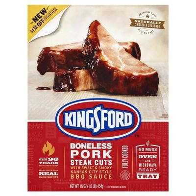 Kingsford, Pork Steak Cuts, With Sweet & Smoky Kansas City Style BBQ Sauce, Boneless, 16 Ounce