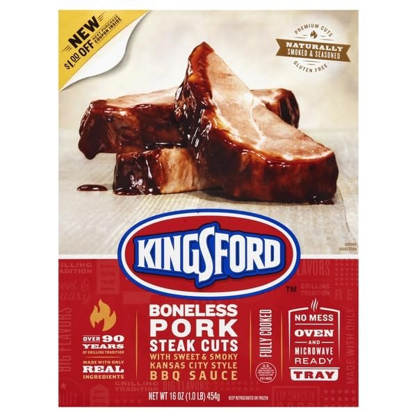 Kingsford, Pork Steak Cuts, With Sweet & Smoky Kansas City Style BBQ Sauce, Boneless, 16 Ounce