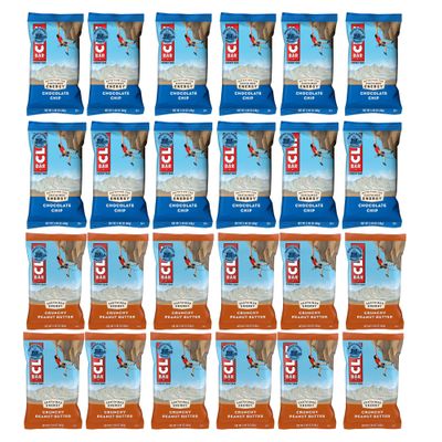Cliff Bar Variety Pack 26 Count 13 Chocolate Chip & 13 Crunchy Peanut Butter 2.4 oz Each Energy Protein Bars Non-GMO