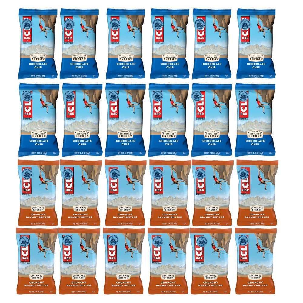 Cliff Bar Variety Pack 26 Count 13 Chocolate Chip & 13 Crunchy Peanut Butter 2.4 oz Each Energy Protein Bars Non-GMO