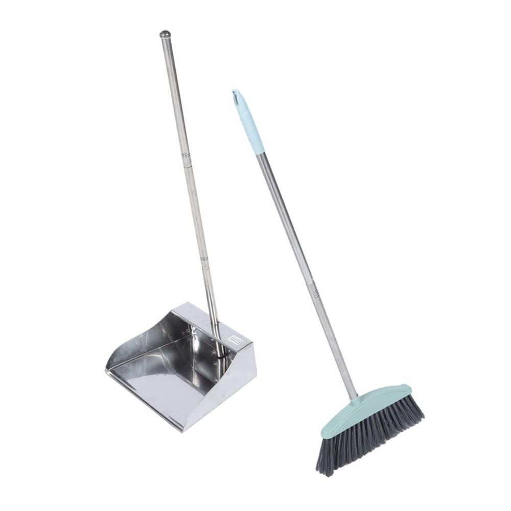PACKOVE Broom Dustpan Set Long Handle Broom Standing Dust Pan for Floor Cleaning