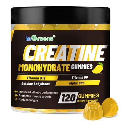 Creatine Monohydrate Gummies 6g for Men & Women, Potent Creatine Supplement, Chewables Creatine for Energy Boost, Increase Strength and Build Muscle, Gluten-Free, Sugar Free,120 Count