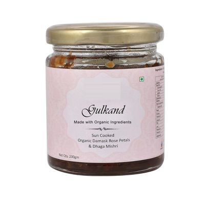 7.05Oz 200gm Sun Cooked Gulkand without sugar | 50% Damask Rose & 50% Dhaga Mishri | 100% Natural Rose Petal Jam