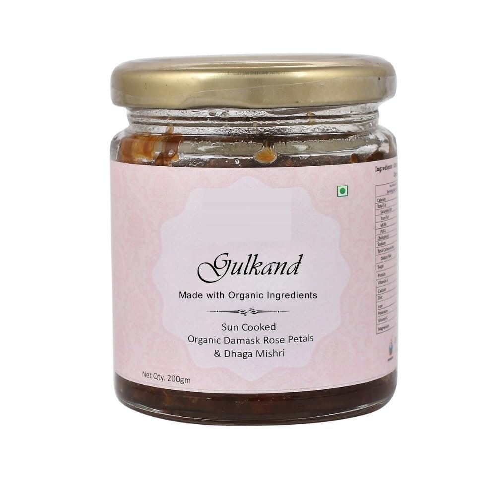 7.05Oz 200gm Sun Cooked Gulkand without sugar | 50% Damask Rose & 50% Dhaga Mishri | 100% Natural Rose Petal Jam