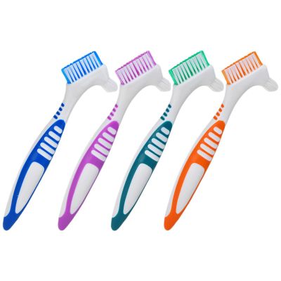LALADEFIEE 4pcs Denture Cleaning Brush Double-Sided Soft Bristles Toothbrush for False Teeth Daily Use