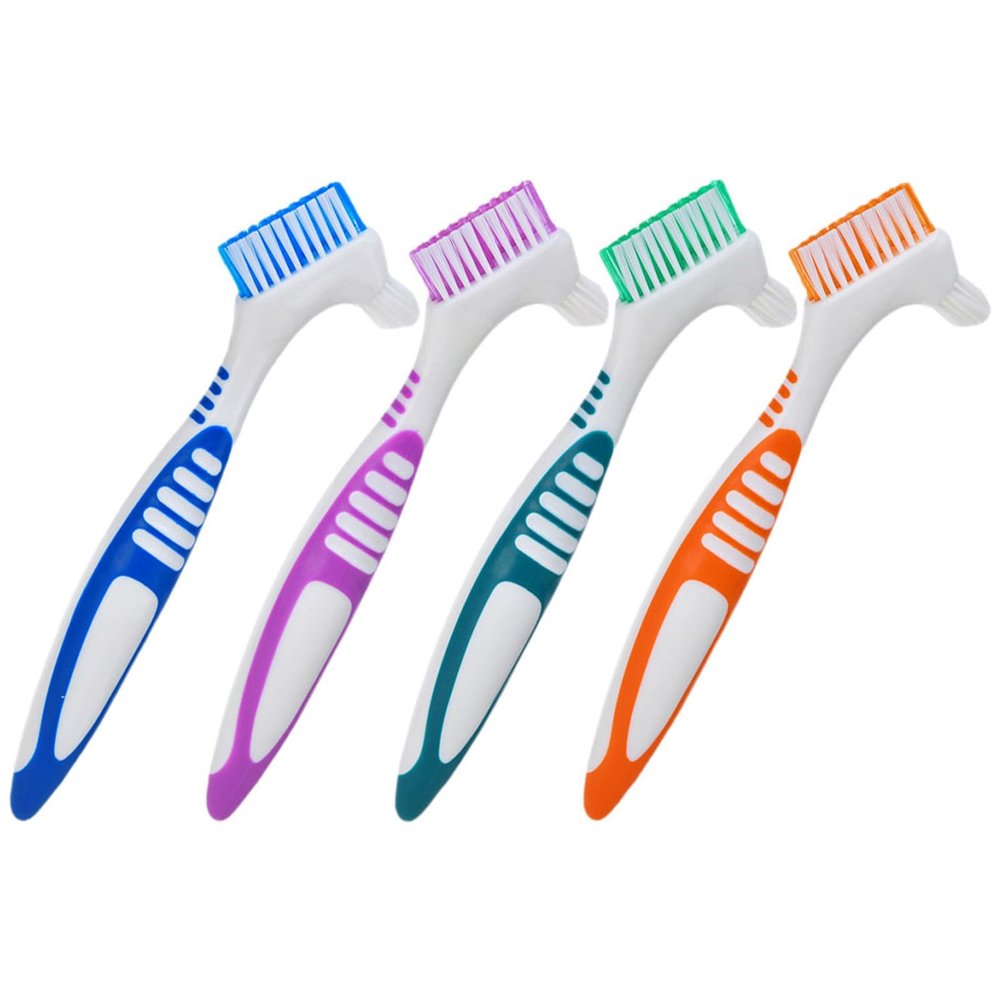 LALADEFIEE 4pcs Denture Cleaning Brush Double-Sided Soft Bristles Toothbrush for False Teeth Daily Use