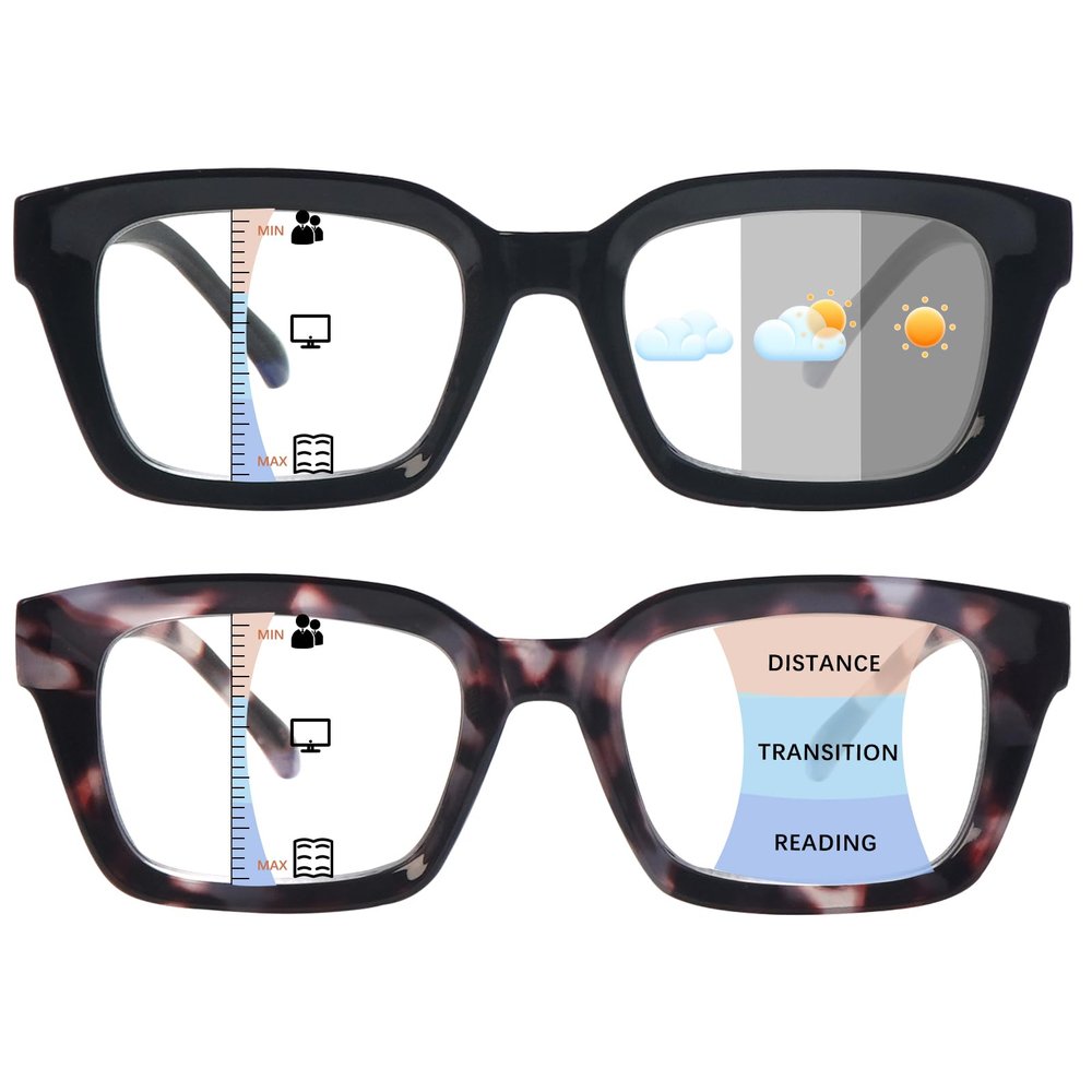 ZONLON Progressive Multifocus Reading Glasses for Women Blue Light Blocking, Photochromic Multifocal Reading Sunglasses (2 Mix C1, 3.5)