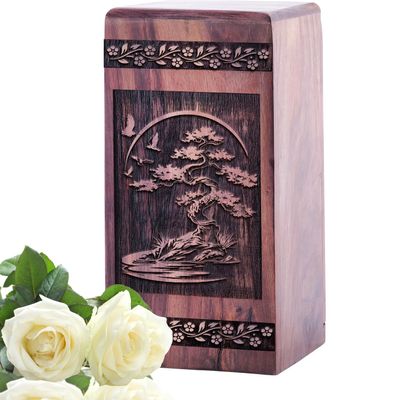 Bonsai Tree Wood Cremation Urn for Human Ashes Adult Male and Female, Memorial Urns for Human Ashes Adult Women & Men, (14 Inch, 640 Cubic Inches)