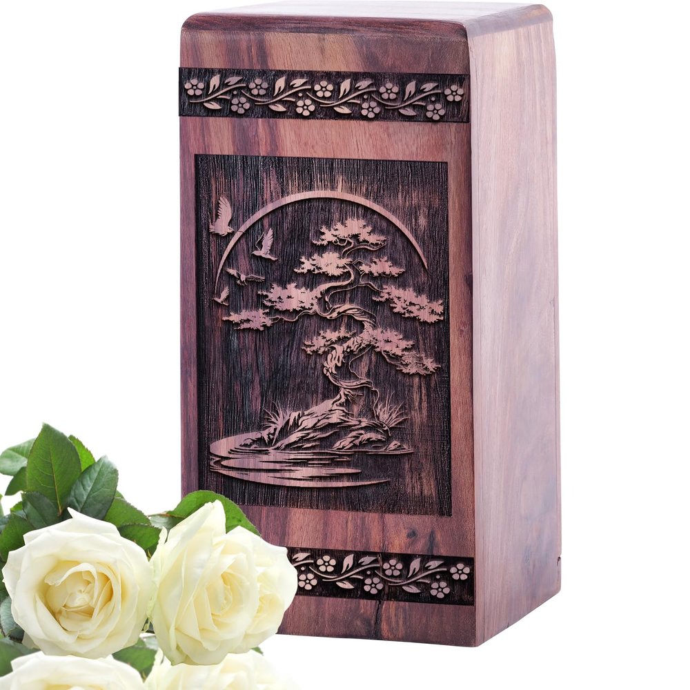 Bonsai Tree Wood Cremation Urn for Human Ashes Adult Male and Female, Memorial Urns for Human Ashes Adult Women & Men, (14 Inch, 640 Cubic Inches)