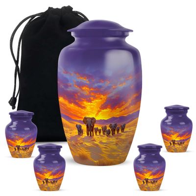 Casketique Elephant Burial Urns for Adult Male - Cremation Urn for Mother 1 Large 4 Small - Decorative Keepsake Funeral Urn for Ashes for Women - Memorial Urns for Human Ashes - 10 & 3 Inch