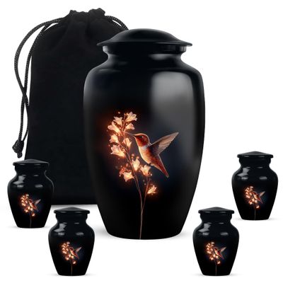 Remembrate Humming Bird Cremation Urns for Human Ashes Men and Women - Flowers Large Memorial Ash Urn for Remains - Small Cremains Urn for Husband - Funeral Gifts for Mom and Dad 10 Inch, 4 Keepsake