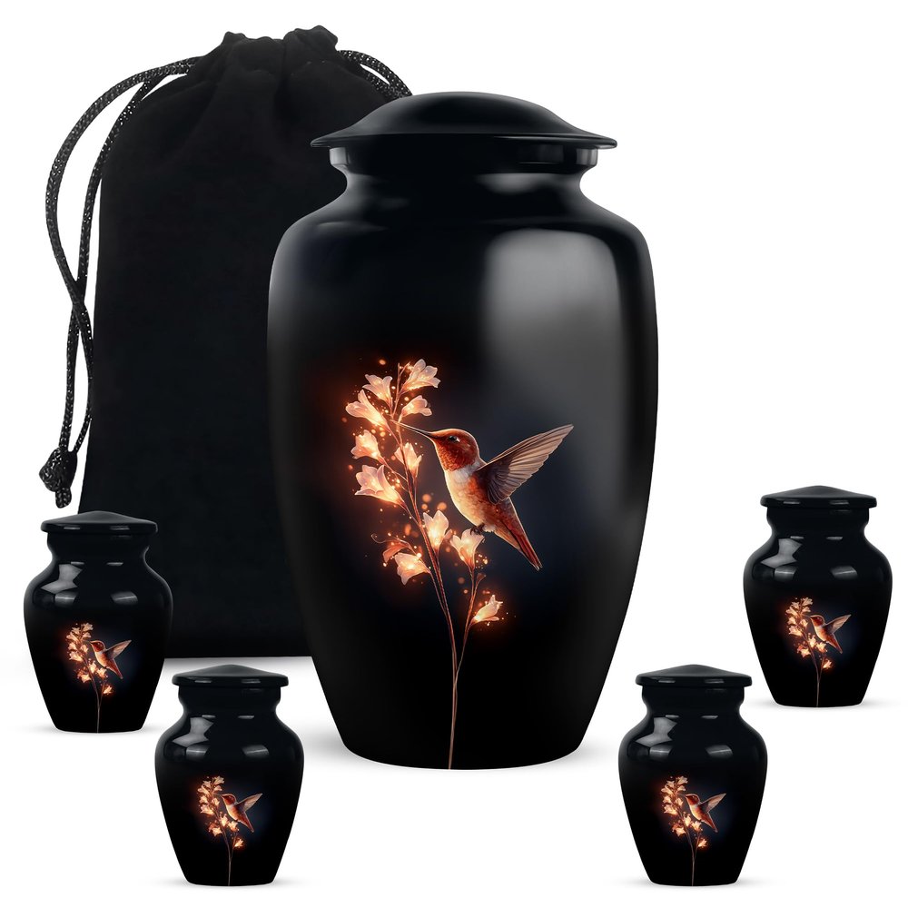 Remembrate Humming Bird Cremation Urns for Human Ashes Men and Women - Flowers Large Memorial Ash Urn for Remains - Small Cremains Urn for Husband - Funeral Gifts for Mom and Dad 10 Inch, 4 Keepsake