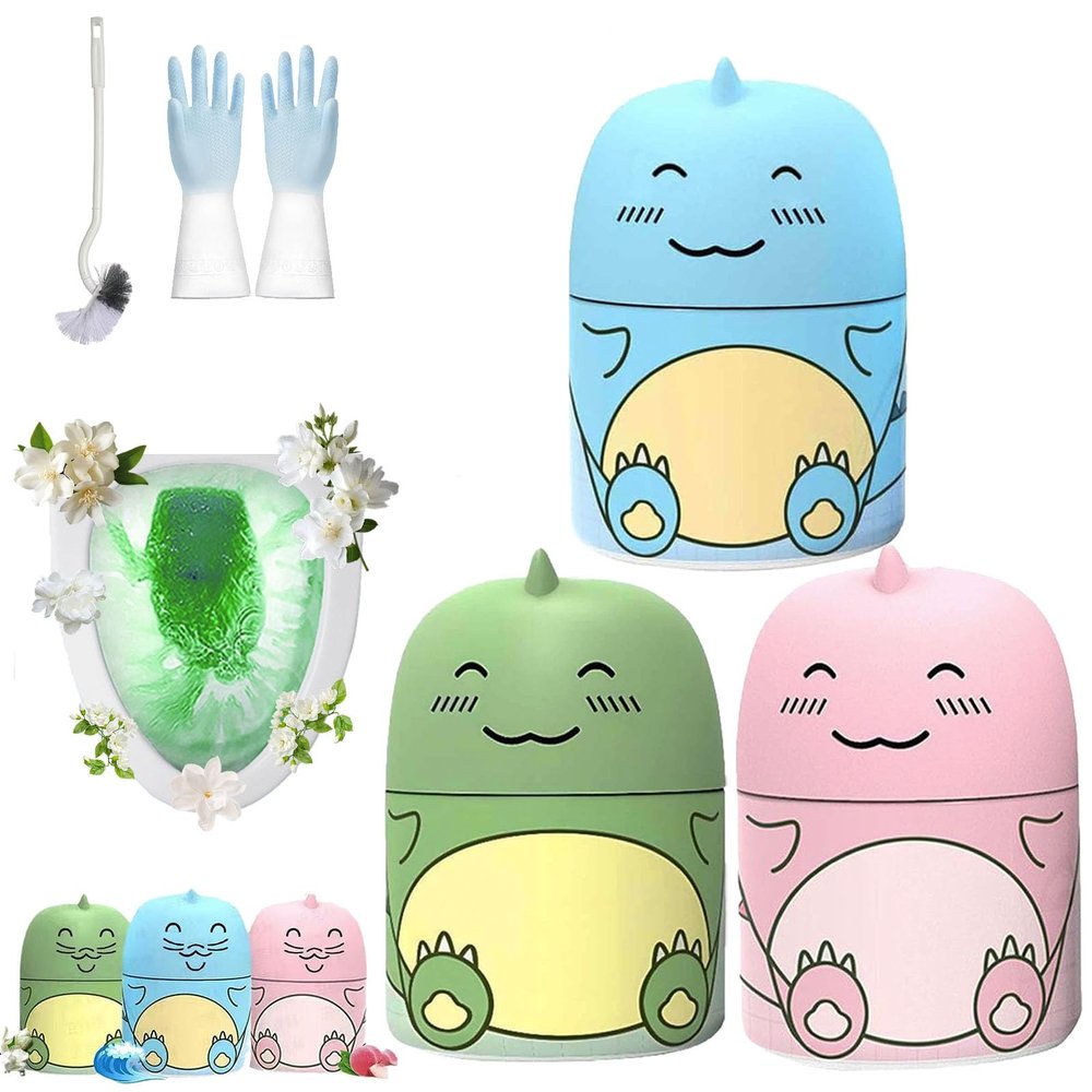 Magic Toilet Cleaning Bottle, Magic Toilet Bowl Cleaner with Carrying Rope, Cute Dinosaur-Shaped Toilet Bowl Cleaner Bottle, Long-Lasting Fresh Scent, One Dinosaur for Three Months (3-Mix)