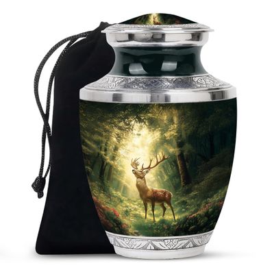JAGLASH Deer Burial Urns for Human Ashes Adult Man & Women 10 Inch - Large Urns for Human for Husband & Wife - Urn for Adult Male - Remembrance for Loved Ones