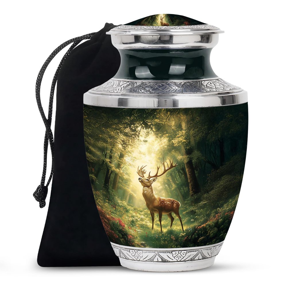 JAGLASH Deer Burial Urns for Human Ashes Adult Man & Women 10 Inch - Large Urns for Human for Husband & Wife - Urn for Adult Male - Remembrance for Loved Ones