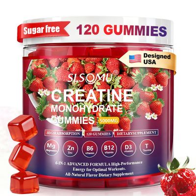 Slsomu Creatine Monohydrate Gummies 5000mg for Women and Men - Pre-Workout Supplement with Magnesium, Zinc & Taurine - Strawberry Flavor - Builds Muscle Strength - Boosts Energy, Vegan - 120 Gummies