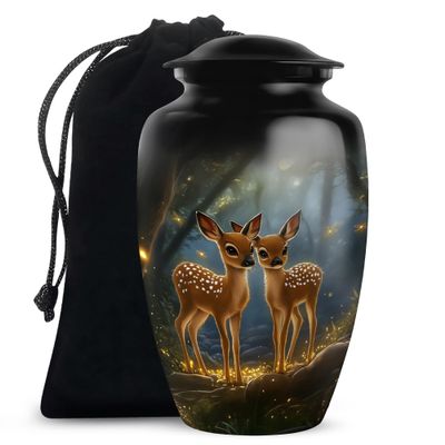 JAGLASH Deer Memorial Urns for Adult Male - Large Black Funeral Urns for Human Ashes Adult Female - Cremation Urn for Mom & Dad - Handcrafted Burial Urn for Humans - 10 Inch