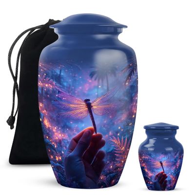 Yatskia Forest Wings Dragonfly Large Funeral Urns for Human Ashes Adult Brother and Sister, Decorative Small Cremation Urn for Ashes Adult, (Classic 10 Inch and 3 Inch)