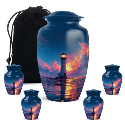 Yatskia Lighthouse Sea Little Keepsake Urns for Human Ashes Adult Mother and Father, Large Cremation Urn for Ashes Adult Dad, (Classic 10 Inch and 3 Inch)