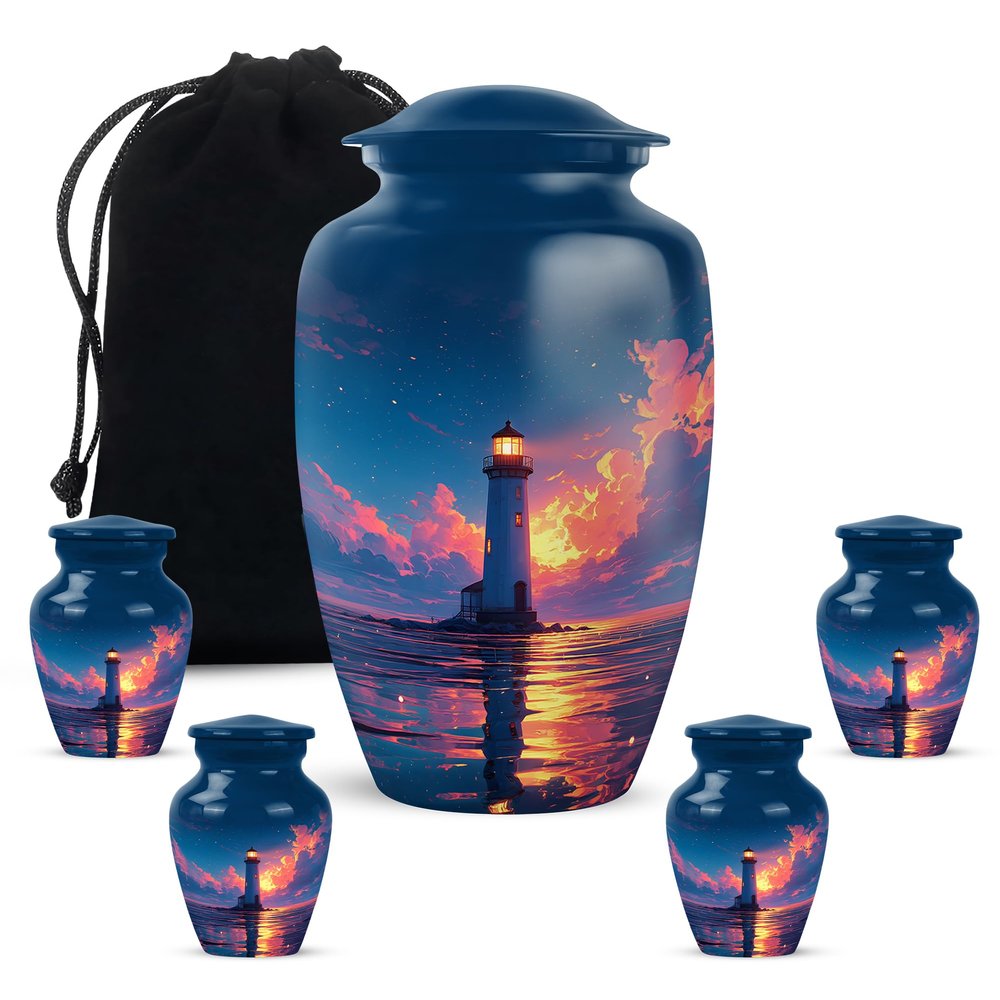 Yatskia Lighthouse Sea Little Keepsake Urns for Human Ashes Adult Mother and Father, Large Cremation Urn for Ashes Adult Dad, (Classic 10 Inch and 3 Inch)