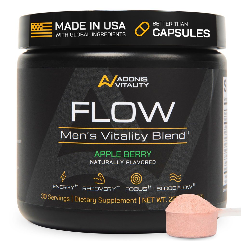 Adonis Vitality Flow Nitric Oxide Booster for Men 5,000mg L-Citrulline Malate & ElevATP Daily Blood Flow, Circulation & Non-Stim Energy Drink Mix for Men Over 35 Apple Berry, 30 Servings