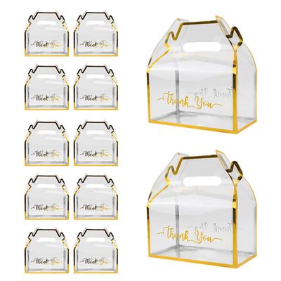 12 Pieces Clear Gable Plastic Gift Box, Candy Treat PVC Boxes with Handle Party Favor Dessert Cookies Bakery Container for Birthday Wedding Baby Shower Decoration Supplies, 6.4''L x 3.54''W x 7''H
