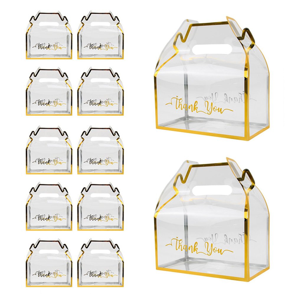 12 Pieces Clear Gable Plastic Gift Box, Candy Treat PVC Boxes with Handle Party Favor Dessert Cookies Bakery Container for Birthday Wedding Baby Shower Decoration Supplies, 6.4''L x 3.54''W x 7''H