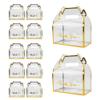 12 Pieces Clear Gable Plastic Gift Box, Candy Treat PVC Boxes with Handle Party Favor Dessert Cookies Bakery Container for Birthday Wedding Baby Shower Decoration Supplies, 6.4''L x 3.54''W x 7''H view 1