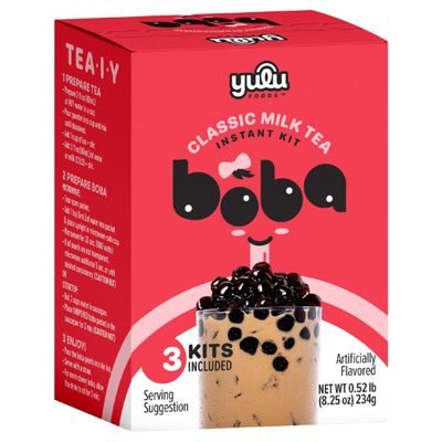 YULU FOODS Instant Bubble Pearl Classic Milk Tea Kit with Authentic Brown Sugar Tapioca Pearls, Ready in Under One Minute, Paper Straws Included 3 Servings