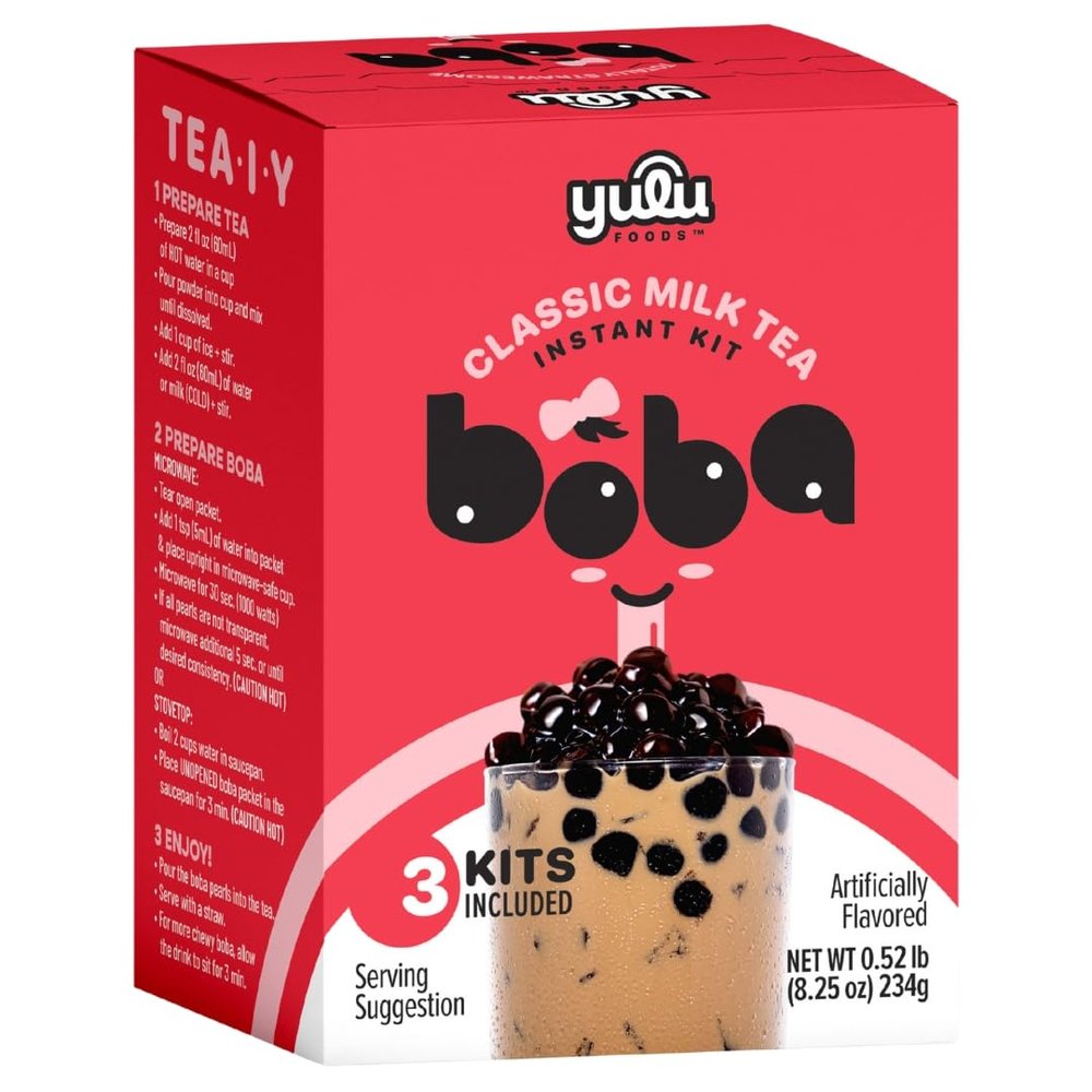 YULU FOODS Instant Bubble Pearl Classic Milk Tea Kit with Authentic Brown Sugar Tapioca Pearls, Ready in Under One Minute, Paper Straws Included 3 Servings