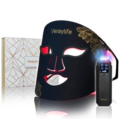 Veraylife Red Light Therapy Mask for Face, LED Facial Mask, Skin Care Light with Near Infrared 850nm & Adjustable Blue Light, Portable Home Device with 7 Colors & 8 Modes, 432 Beads Pro LEDs (White-F)