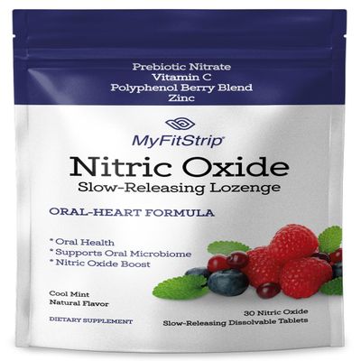 MyFitStrip Nitric Oxide Lozenges - Oral Health & Cardiovascular Support - Prebiotic Nitric Oxide, Vitamin C, Polyphenol-Rich Berry Blend, and Zinc - 30 Cool Mint