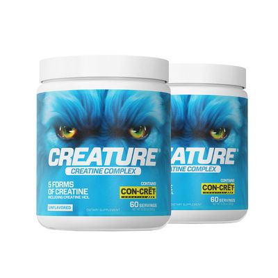 CREATURE Creatine Complex - Creatine Monohydrate Powder with 5 Types of Creatine Including Con-Crt Creatine HCL, Promotes Muscle, Strength, Endurance, Brain Health, Unflavored, 300g, Pack of 2